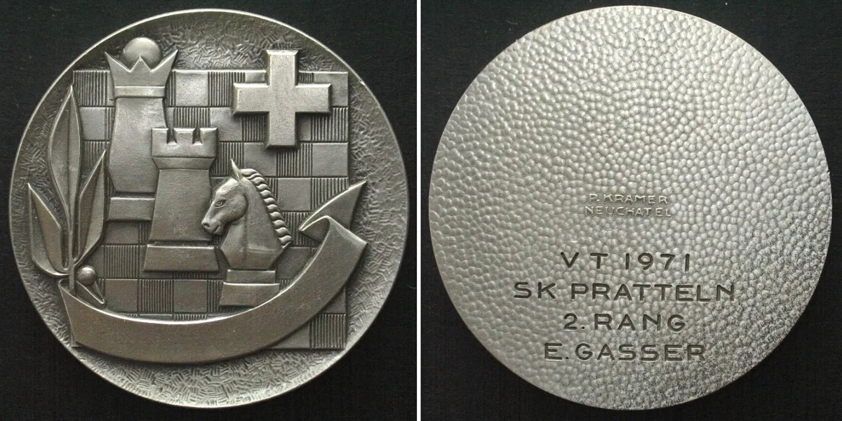 1971 SWITZERLAND Medal 1971 CHESS silvered bronze SCARCE! UNC