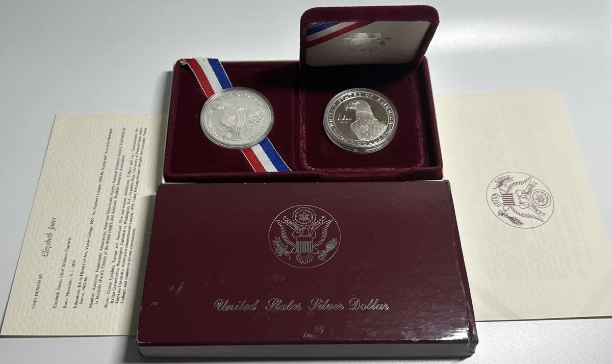 1983 US Set 2 x 1983 S PROOF SILVER DOLLAR - XXIII OLYMPIAD L.A. Proof
