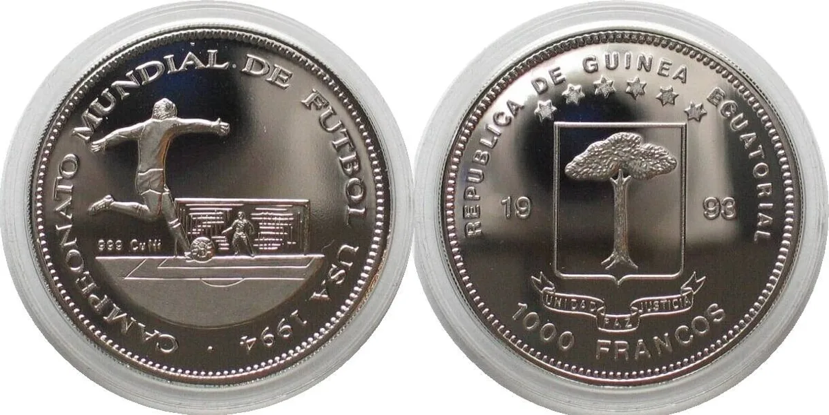 1993 EQUATORIAL GUINEA Pattern 1000 Francs 1993 SOCCER WORLD CUP Cu-Ni SCARCE! Proof