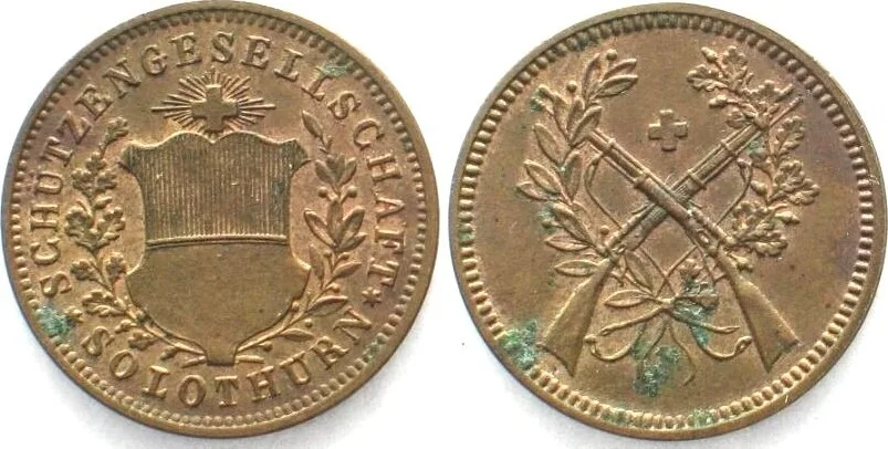 1801-1900 Swiss SOLOTHURN Shooting Jeton ND(19th cent.) brass UNC!