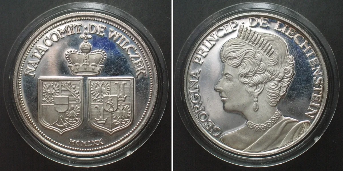 1970 LIECHTENSTEIN 5 Francs 1970 Medallic issue PRINCESS GEORGINA silver Proof