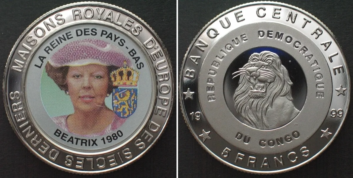 1999 CONGO 5 Francs 1999 Beatrix ROYALS OF EUROPE Cu-Ni Proof