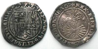 1497-1499 SPAIN. Real ND (1497-99) Seville mint FERNANDO V & ISABEL silver XF! EF