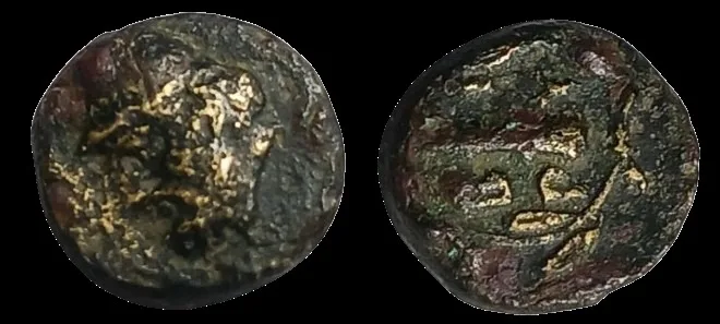 Troas, Birytis 350–300 BC, AE 10.3mm 1.29gm Kabeiros w. pileos / Club in wreath