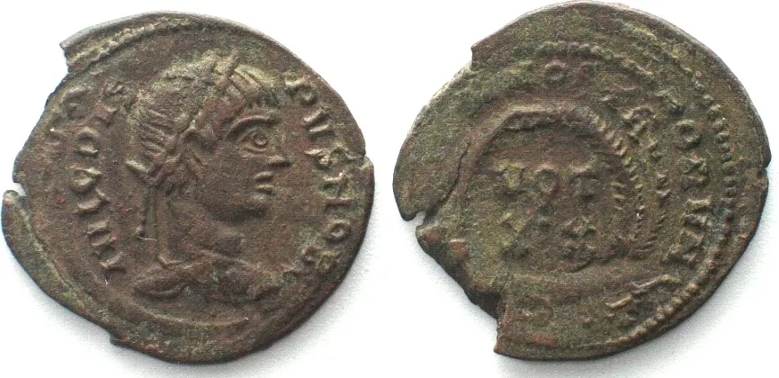 317-326 CRISPUS (317-326 AD). AE Barbarous Follis, VOT XX, TR, Rome, AU!