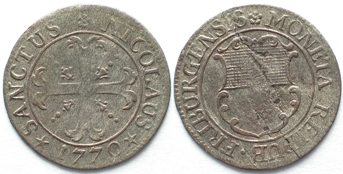 1770 Swiss FRIBOURG 1/2 Batzen 1770 billon XF! EF