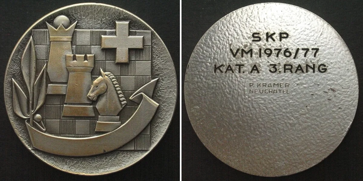 1977 SWITZERLAND Medal 1977 CHESS silvered bronze SCARCE! UNC