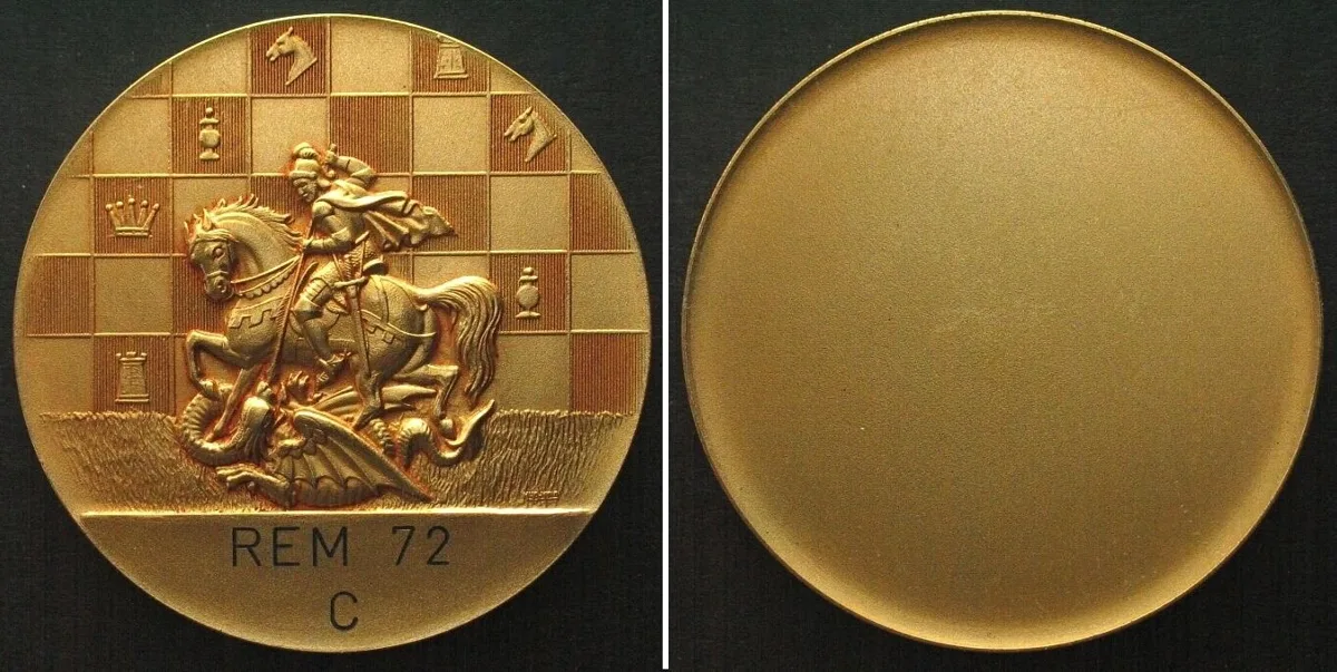 1972 SWITZERLAND Medal 1972 CHESS gilt bronze SCARCE! UNC