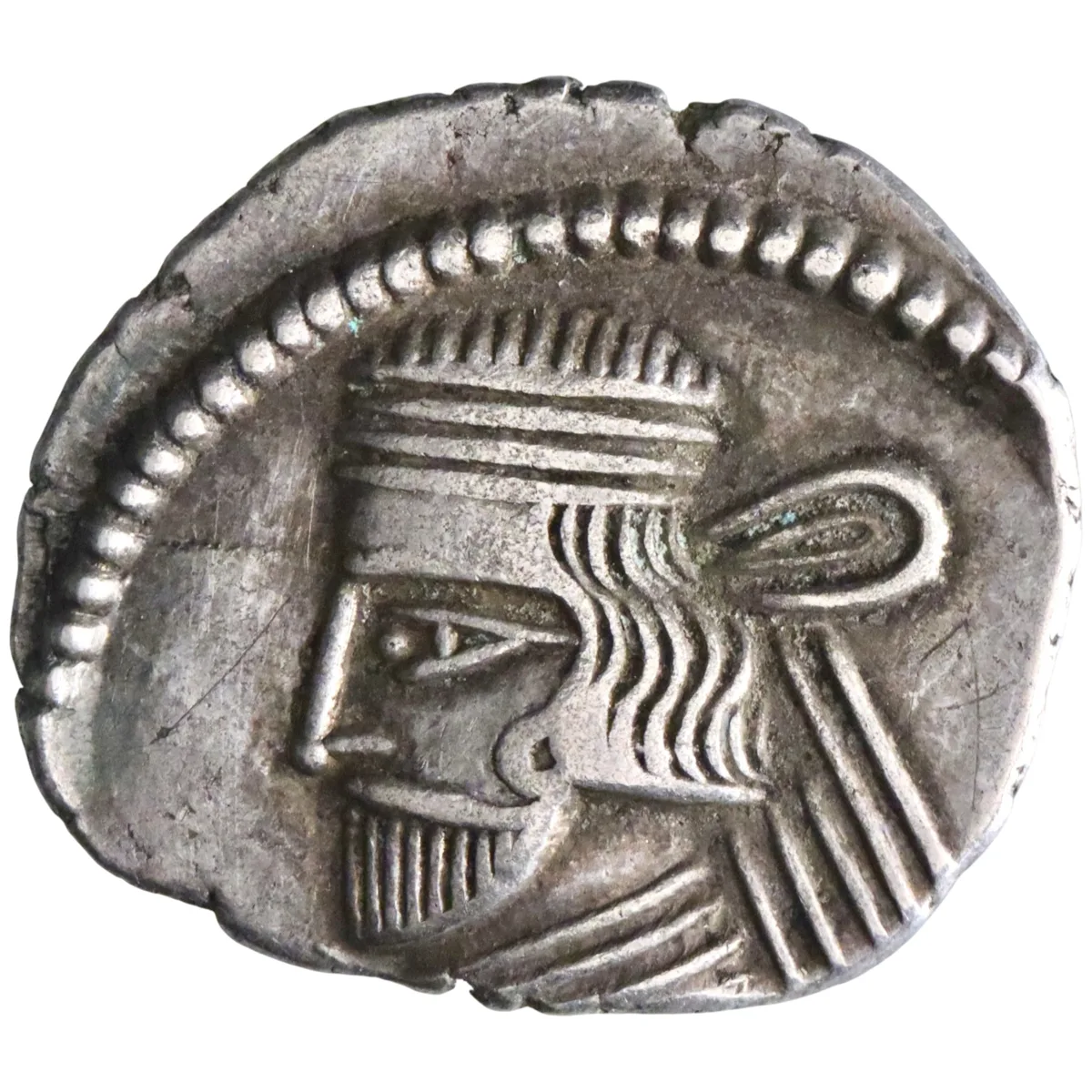 Parthian: Vardanes II (55-58), silver drachm (3.78g), Ecbatana mint, 55-58 CE. Diademed, bearded bust / Archer seated on throne.
