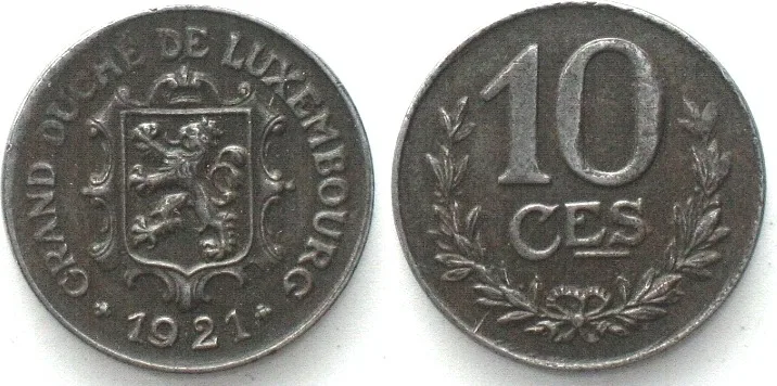 1921 LUXEMBOURG 10 Centimes 1921 CHARLOTTE iron AU!