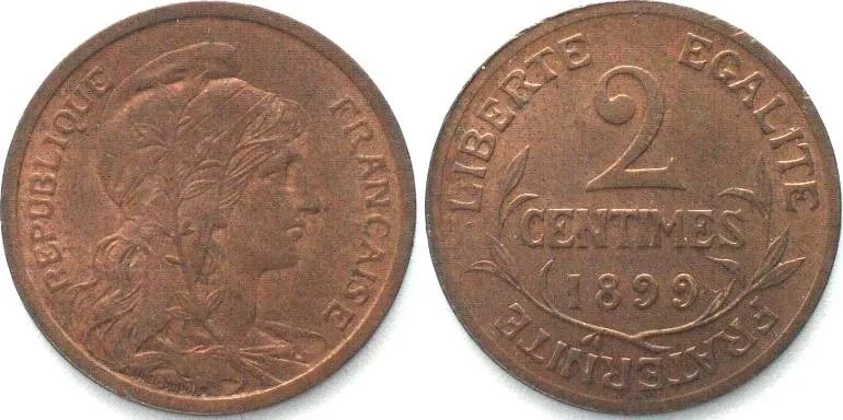 1899 FRANCE 2 Centimes 1899, bronze UNC-!