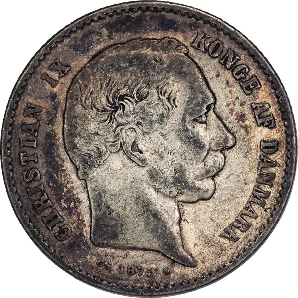 Denmark, 1875, CS, 1 Krone, F/VF