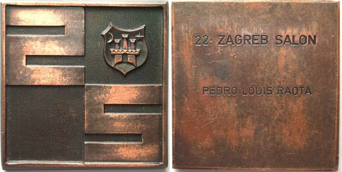 1985 22. ZAGREB SALON (CROATIA) 1985 Bronze plaque 72x73mm EF