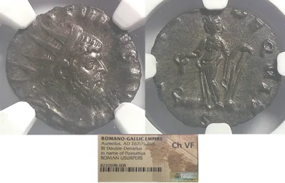 ROMANO-GALLIC EMPIRE Aureolius 267(?)-268 BI Double-Denarius UNC ChVF Very Rare