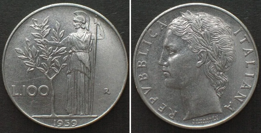 1959 ITALY 100 Lire 1959 steel UNC-!