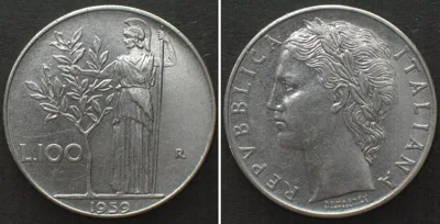 1959 ITALY 100 Lire 1959 steel UNC-!