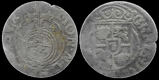 1624 Duchy of Prussia, Georg Wilhelm AR 18.6mm .93gm, 3 Polker, Königsberg