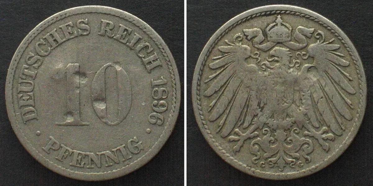 1896 Germany EMPIRE 10 Pfennig 1896 G, Cu-Ni, SCARCE! VF