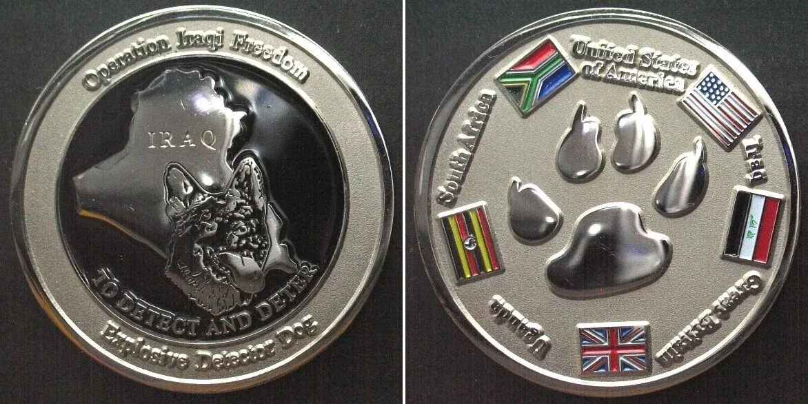 2003 International Explosive Ordnance Disposal EOD Detect Dog K9 Iraq Challenge Coin UNC