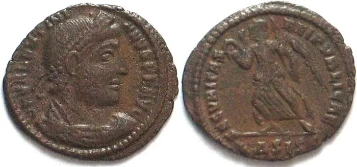 364-367 VALENTINIAN I (364-375 AD). AE3, 364-367, Siscia mint, SΔSISC, Victory XF