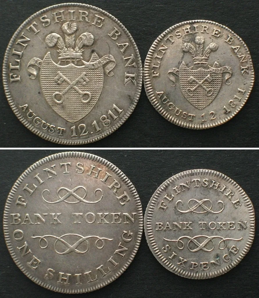 1811 FLINTSHIRE. 1 Shilling & 6 Pence 1811 silver tokens, UNC-!