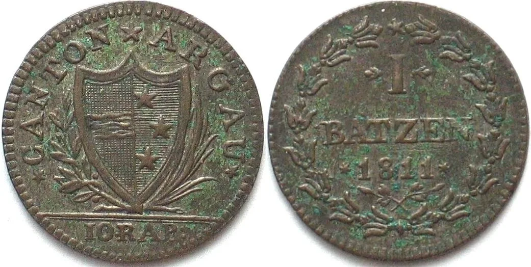1811 Swiss Cantons AARGAU Batzen 1811 billon AU!