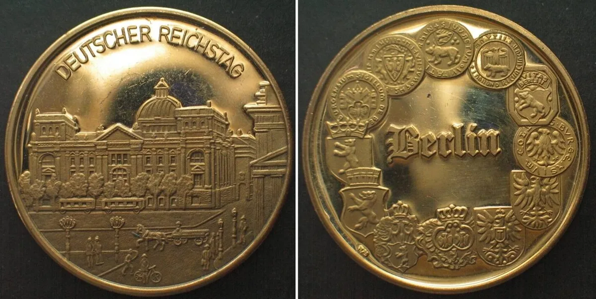1987 GERMAN REICHSTAG Medal ND (1987) 750TH ANN. OF BERLIN bronze gilt 40mm Proof