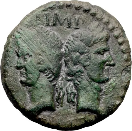 Augustus and Agrippa. Dupondius