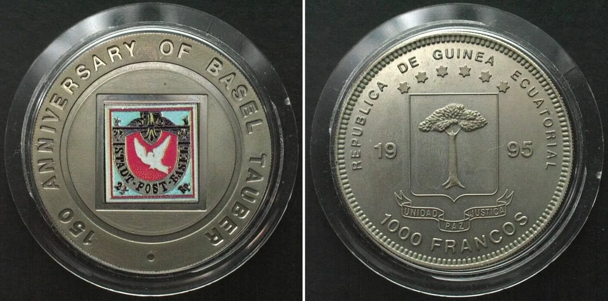 1995 EQUATORIAL GUINEA 1000 Francos 1995 Spelling Error BASEL TAUBER Cu-Ni Proof