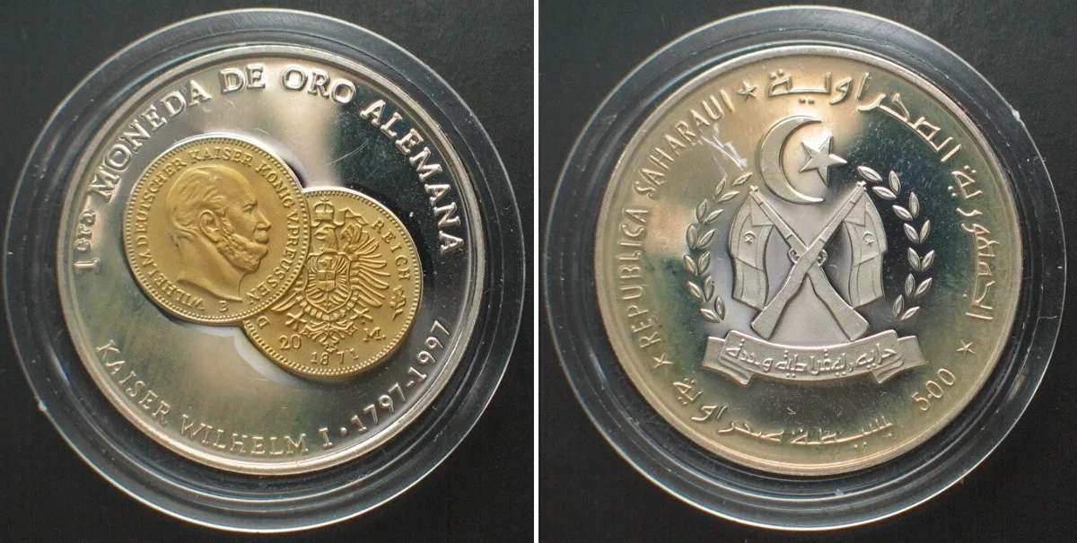 1997 SAHARAWI ARAB D.R. 500 Pesetas 1997, 1ST GERMAN GOLD COIN, silver Proof