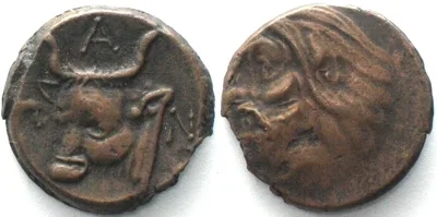 325-310 CIMMERIAN BOSPOROS. Pantikapaion, AE 17mm 325-310 BC, Pan / bull AU!