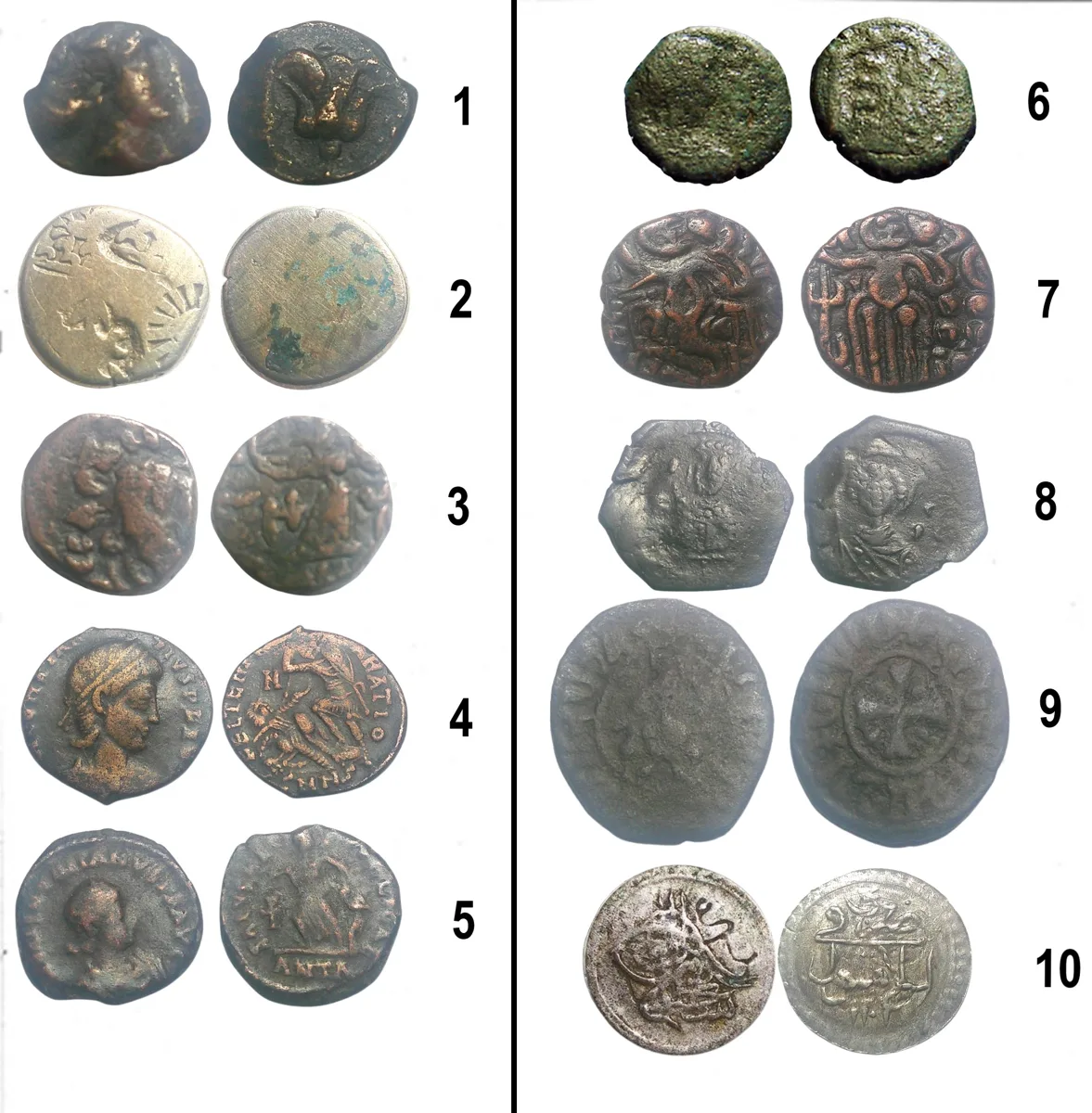 10 coin- Mixed Lot all ID. 350 BC to 1774 AD (Metals AE, BI, AR) Greek, India Mauryan, Indo-Parthian Roman, Byzantine Medieval, Ottoman Empire.  (2,124 years)