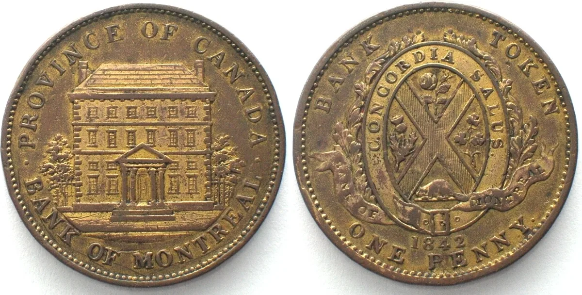 1842 LOWER CANADA 1842 Penny token, BANK OF MONTREAL, PRESENTATION PIECE AU