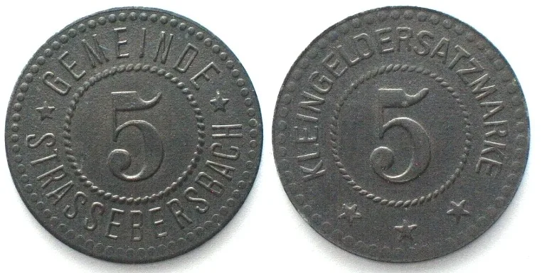 1917-1921 Germany STRASSEBERSBACH (Hesse-Nassau) 5 Pfennig ND, zinc, RRR!!! UNC