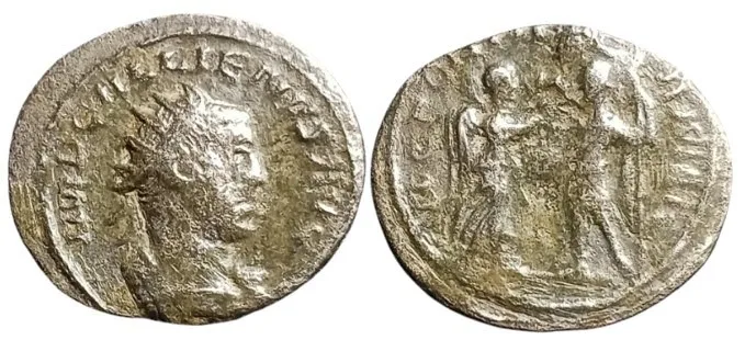 Gallienus 253-268 AD, Billon Silver 21mm 3.29gm Antoninianus. Samosata, Toned