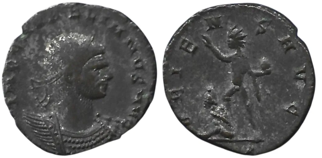 Aurelian, 270-275 AD  (Struck 274 AD) Silvered, 22mm 3.74gm Antoninianus, Antioch. Toned VF