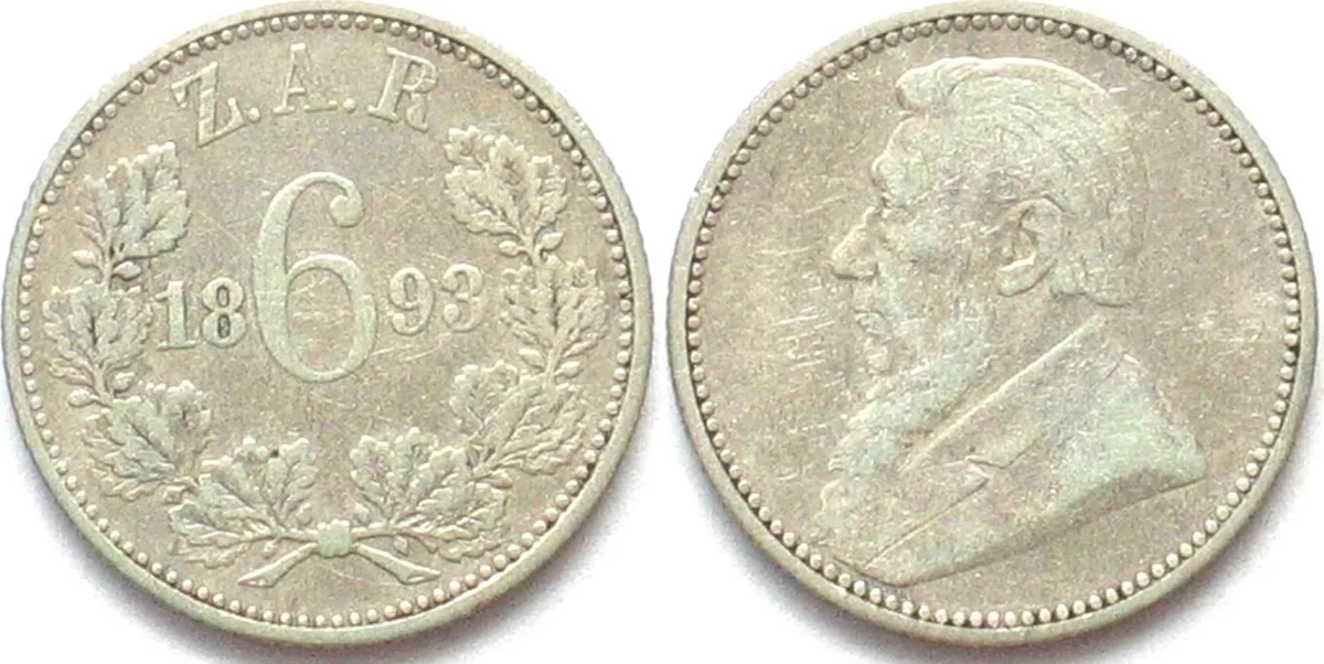 1893 SOUTH AFRICA 6 Pence 1893 KRUGER silver VF SCARCE YEAR! VF