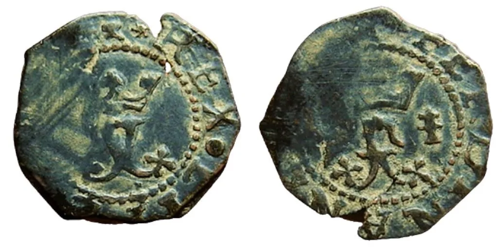 Fernando V & Isabella 1474-1504 AD, Billon 17.2mm .84gm Blanca.