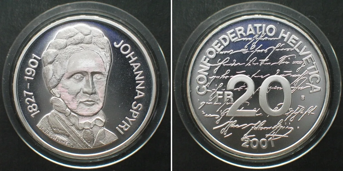 2001 SWITZERLAND 20 Francs 2001 JOHANNA SPYRI silver Proof