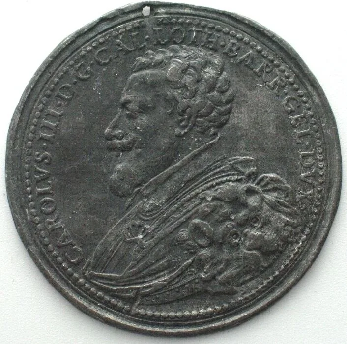 1728 France LORRAINE Charles III, 1545-1608, Uniface pattern in lead 44mm EF