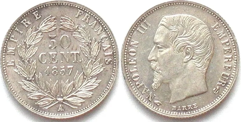 1857 FRANCE 50 Centimes 1857 A NAPOLEON III silver UNC!!!