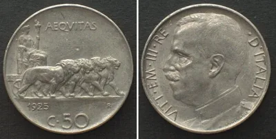 1925 ITALY. 50 Centesimi 1925 plain edge VITTORIO EMANUELE III nickel UNC-!!!