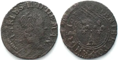 1653 NEVERS & RETHEL Denier 1653 A CHARLES II of GONZAGA copper XF! EF