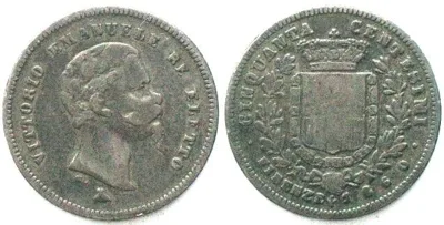 1860 Italy EMILIA 50 Centesimi 1860 Firenze VITTORIO EMANUELE II silver VF