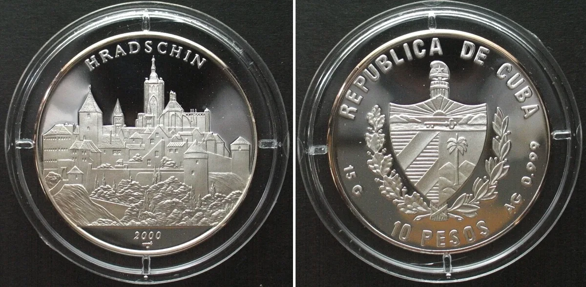 2000 CUBA 10 Pesos 2000, Hradschin PALACES OF THE WORLD, silver Proof SCARCE! Proof