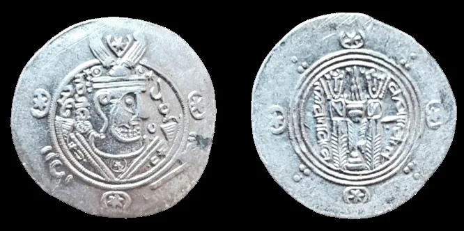 Pre-reform issues, Tabaristan ('Abbasid governors). Umar b. al-'Ala. AH 155-165 / AD 771-780. AR Hemidrachm. 23mm, 1.96g. TPWRSTAN (Tabaristan) mint. Dated PYE 129 = AH 164 (AD 780/1). EF