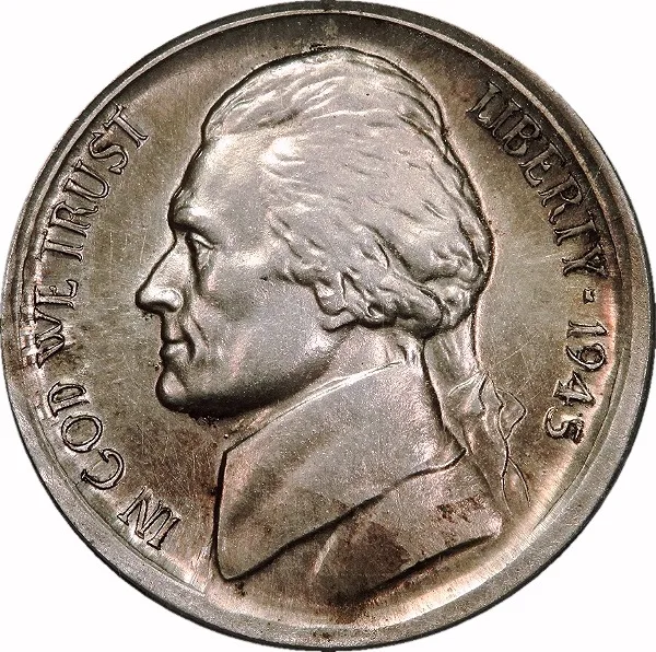 Jefferson Nickel, 1945-D, Broadstruck, 5¢, AU58 , ICG