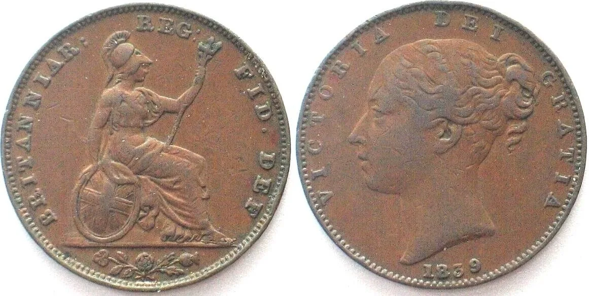 1839 GREAT BRITAIN Farthing 1839 VICTORIA copper VF+