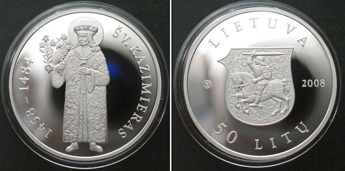 2008 LITHUANIA 50 Litu 2008, St. Casimir, silver Proof