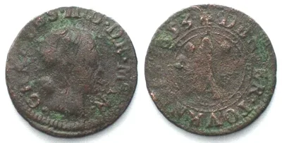 1653 NEVERS & RETHEL Denier 1653 A CHARLES II of GONZAGA copper VF-XF VF-EF